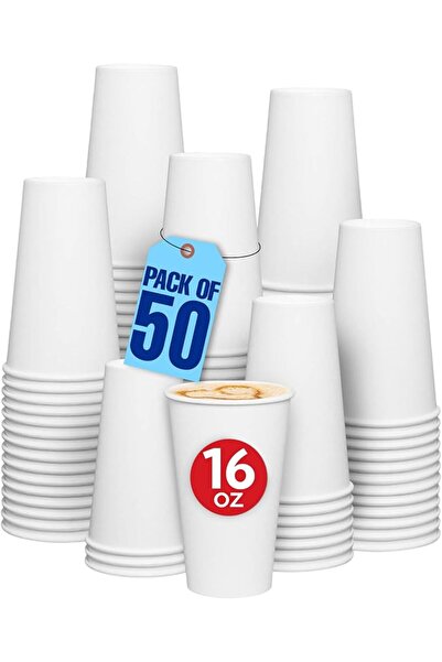 MARKQ [50 Cups] 16 oz. White Paper Cups - Available in 4oz, 7oz, 8oz, 12oz- D...