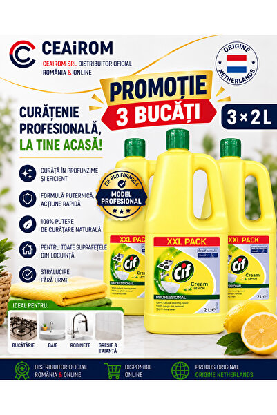 PRO FORMULA Cif Professional Κρέμα Λεμόνι XXL – Προωθητική συσκευασία 3 × 2 L