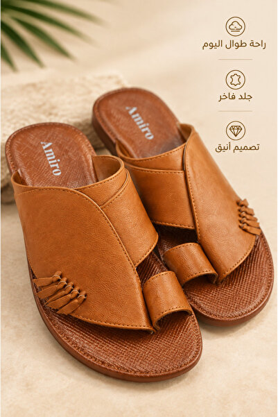 Generic Brand Men Open Toe Toe Loop Slide Slippers Leather Upper Decorative S...