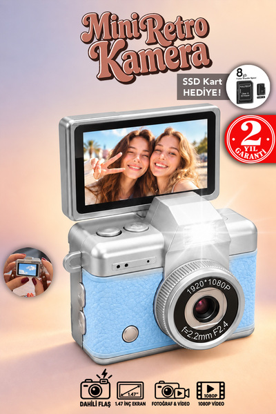 mimtec Mini Retro Dijital Kamera - Flaşlı Katlanabilir Ekran 1080P HD Video S...