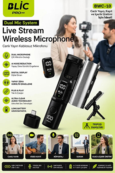 ARMÜZ Professional Wireless Lavalier Microphone Dual Vlog Live Broadcast Inte...