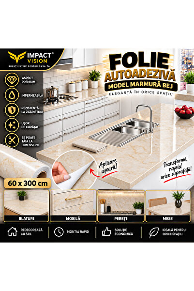 Impact Vision Folie Autoadeziva pentru Mobila, Model Marmura Bej, Autocolant ...