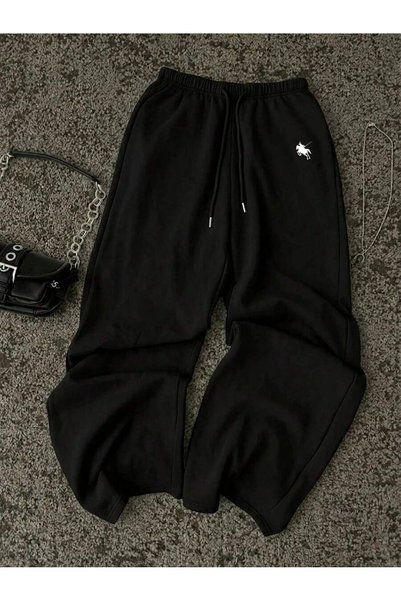 MITHRAS OUTDOORS Unisex Black Minimal Knight Printed Baggy Sweatpants Printed...