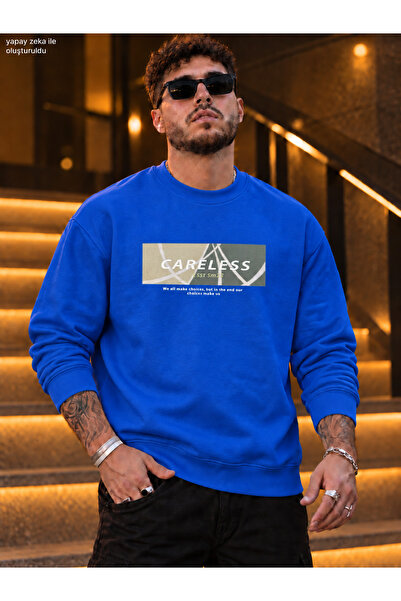 caddekombin Men's Careless Printed Crew Neck Casual Regular Fit Sweatshirt