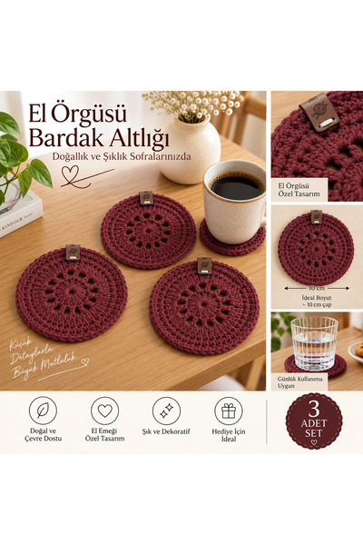 KALİA HOME Hand Knitted Coaster |   Set of 3