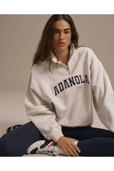 Adanola Relaxed Quarter Zip Sweatshirt - Light Grey Melange