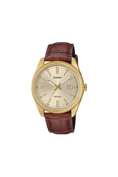 Casio Ρολόι με καφέ δερμάτινο λουράκι MTP-1302PGL-9AVEF