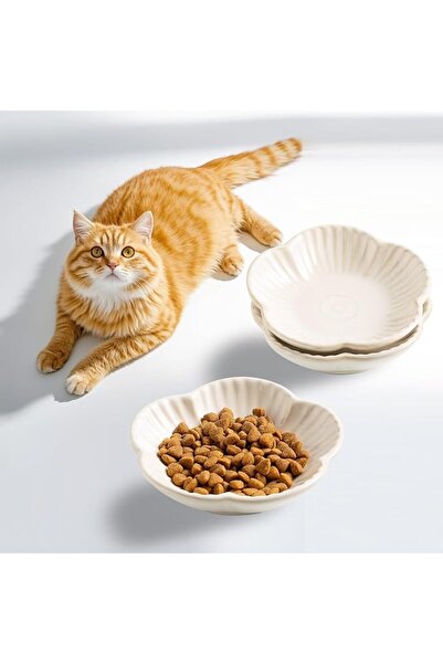 Tazweeq 3Pcs Cat Food Bowls, Ceramic Cat Plates, Dish for Food, Water and Sna...