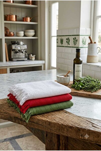 A.Z.H. (Set of 3) Decorative 100% Cotton 50X75Cm. Tasseled Pique Hand and Fac...