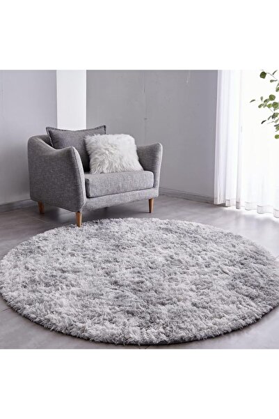 GENERAL FJZFING Tie-Dyed Light Grey Round Rug Ultra-Soft Plush Modern 4x4 Cir...