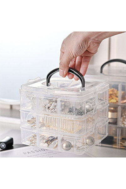 Generic Brand Stackable Clear Plastic Jewelry Organizer Box with Handle，3‑Tie...