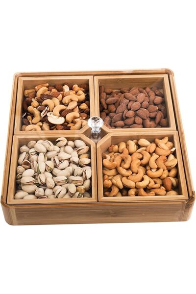 Tazweeq Bamboo Appetizer Serving Tray, Bamboo Divided Serving Platter with Ac...