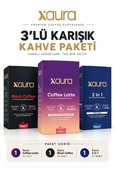 XAURA GLOBAL 3’lü Kahve Paketi Coffee Latte + Black Coffee + 2 in 1