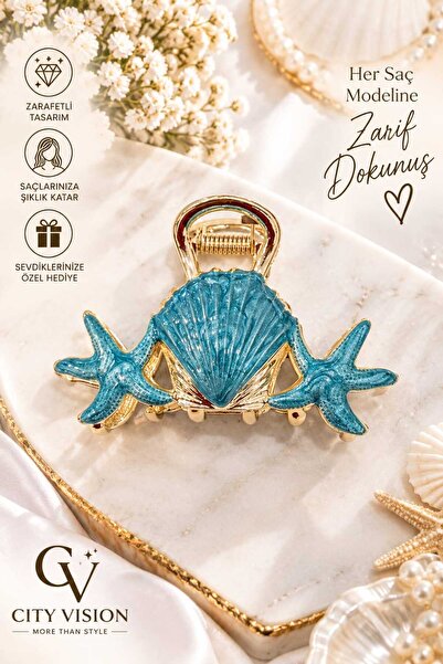 cityvision Starfish and Seashell Model Turquoise Color Metal Hairpin - Medium...