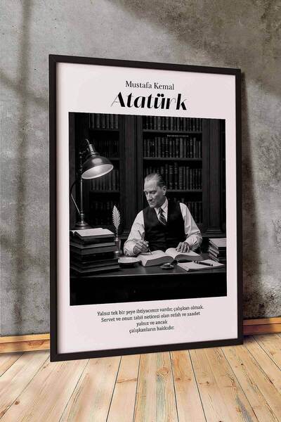 duvarz Atatürk Tablosu Çalışkanlık Sözü Yazılı Siyah Beyaz Çerçeveli Tablo Of...