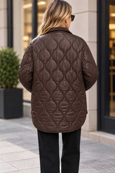 Benedetto Yeni Sezon Oversize Kapitone Çıtçıtlı Kadife Yaka Cepli Kadın Mont