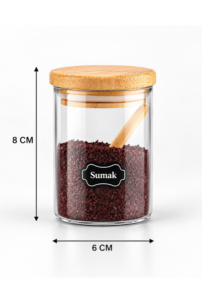 Karçiçeği Home 12'li 200ML Bambu Kapaklı Kaşıklı Baharatlık Seti Etiket Hediyeli