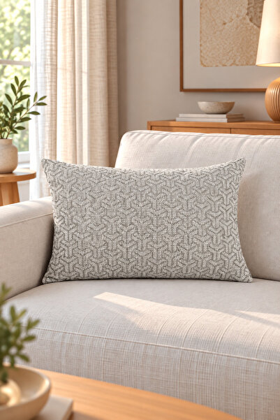 texta home deco Prizma Geometrik Dokuma Kırlent Kılıfı Açık Gri - 40x60 cm