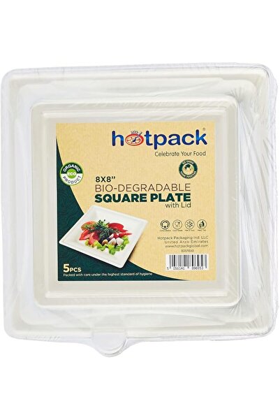 Hotpack 8x8" Bio Degradable Square Plate with Lid 5 Pieces