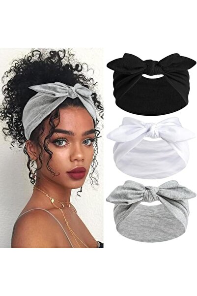 Tazweeq 3 Pcs Wide Bow Headbands for Women, Cute Boho Turban Headwraps, Non-S...