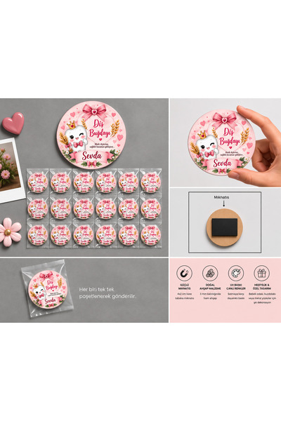 Essa Tasarım Ahşap Magnet Diş Buğdayı Bebek Magnet Kız Model Hediyelik Magnet 20 Adet