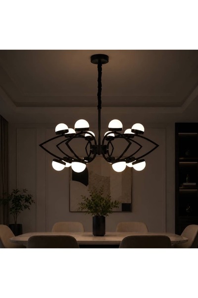 Generic ثريا مودرن LED سوداء 16 لمبة بـ 3 اضاءات