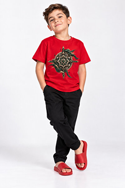 Rabona Fashion تي شيرت للأطفال برسومات هندسية من Emerald Nomad Star Compass