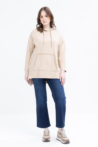 ALLDAY Kangaroo Pocket Ribbon Lace Lycra Plus Size Sweatshirt