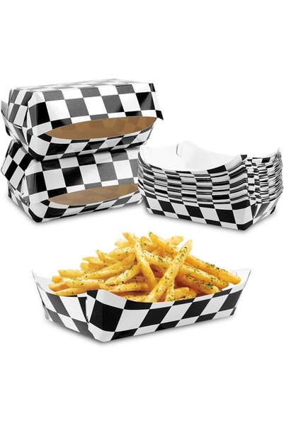 TERRIFI Paper Food Trays, Checkered Black and White Serving Plate Boxes, Raci...