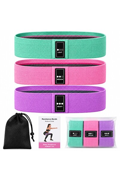 Generic Set of 3 Elastic Fitness Bands, Light, Medium and Heavy Resistance, T...