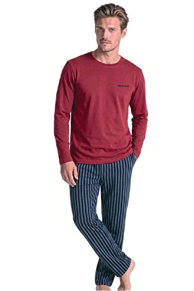 Pierre Cardin 6147 Men's Long Sleeve Crew Neck Pajama Set - Burgundy