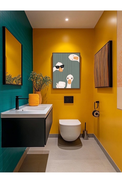 WC KOMİK PEÇETE UZATAN ÖRDEK VE ARKADAŞLARI ÇERÇEVE GÖRÜNÜMLÜ MDF TABLO TUVALET BANYO DUVAR DEKORASY