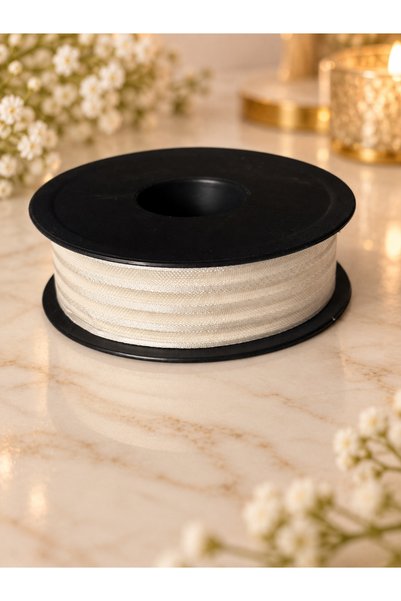 kubbe tekstil aksesuar Cream Striped Chiffon Ribbon 2.5 cm – 1 Roll 20 Meters Gift Wrapping, Flower Bouquet, Engagement Wedding and Decoration Ribbon
