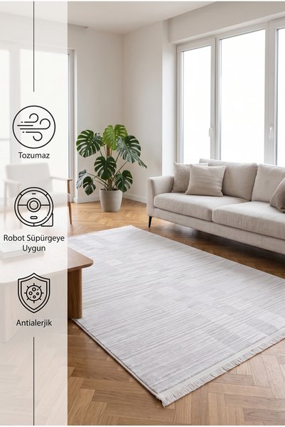Santa Clara Soft Modern Krem Çizgili Halı, Salon, Oturma Odası Halısı, Robot ...