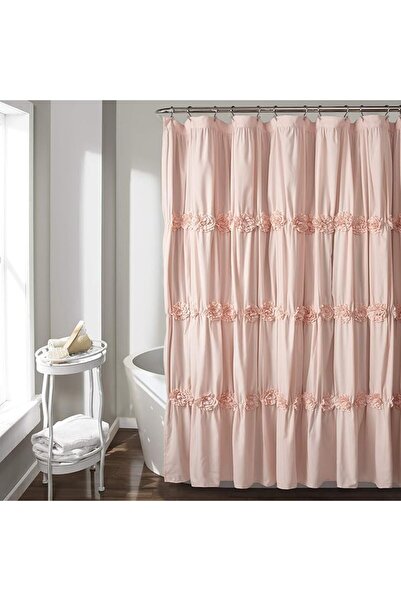 Lush Decor ستارة حمام دارلا مزخرفة بالورود، مقاس 72 بوصة × 72 بوصة، لون وردي ...