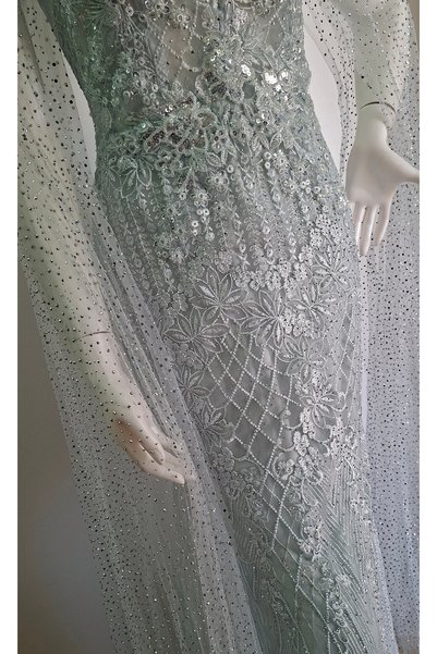 ceneric Long Evening Dress, Silver Sky Blue Mermaid Silhouette for Wedding, Graduation, Evening Parties