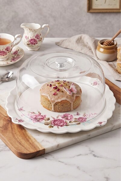 Tiesa Home Square Ceramic Cake Pan with Mica Lid and Rose Pattern