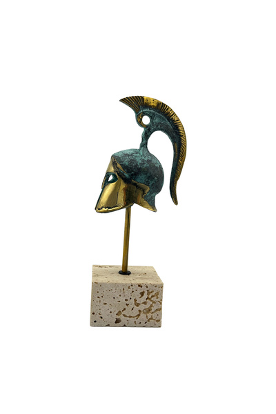 El Yapımı Bronz Metal Spartalı Truva Savaşçı Kaskı Stantlı Heykel Figür Miğfer