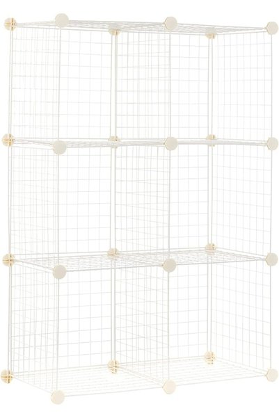 Amazon basics 6 Cube Wire Grid Storage Shelves, Stackable Cubes, White, 6.6D ...