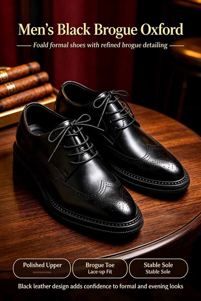 Generic Brand Men's Brogue Oxford Dress Shoes – Polished Leather Upper with P...