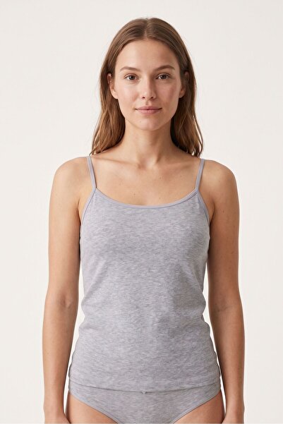 OBJE Gray Ribbed String Strap Tank Top