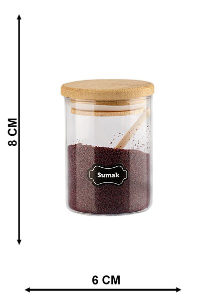 Karçiçeği Home 6'lı 200 Ml Bambu Kapaklı Kaşıklı Borosilikat Baharatlık