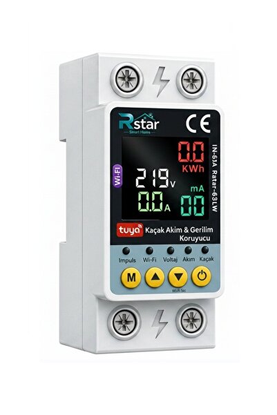 Rstar Monofaz WiFi Akıllı Kaçak Akım Rölesi – Tuya Uyumlu Voltaj ve Akım Koru...