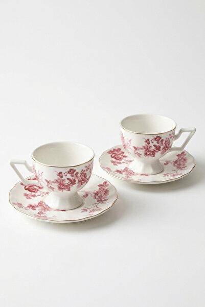 Sevinse Home Azura Rose Patterned Coffee Cup Set for 2 People 100 Cc – with G...