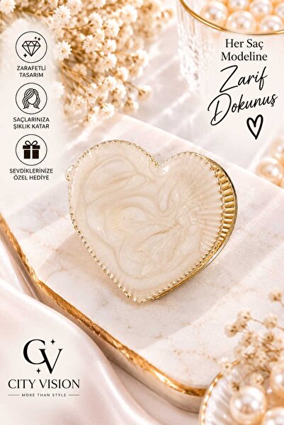 cityvision Heart Model Cream Color Metal Hair Clip - Medium Size 5 cm - Styli...