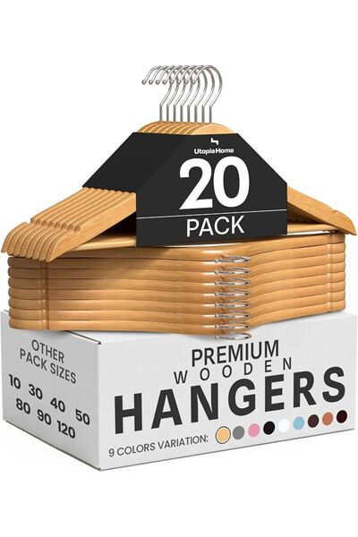 Utopia Home Premium Wooden Hangers - (Pack of 20) - Suit Hangers - Natural Fi...