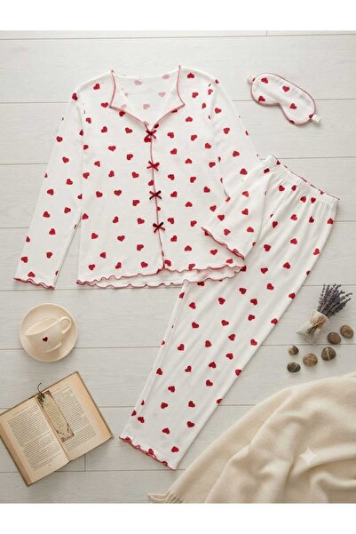 CLOVER JEWELRY Kadın Pijama Takımı/Kadın Gecelik Kalpli, Kirazlı Gecelik
