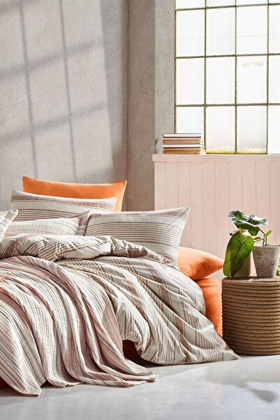 BOZBEYLER Naturalist Single Bed Covered Duvet Cover Set - Orange