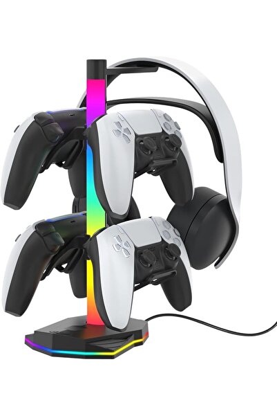 GENERAL حامل وحدة تحكم الألعاب RGB مع حامل سماعات الرأس، يحتوي على منفذين USB...
