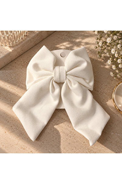 El Major White Large Pearl Bow Hair Clip